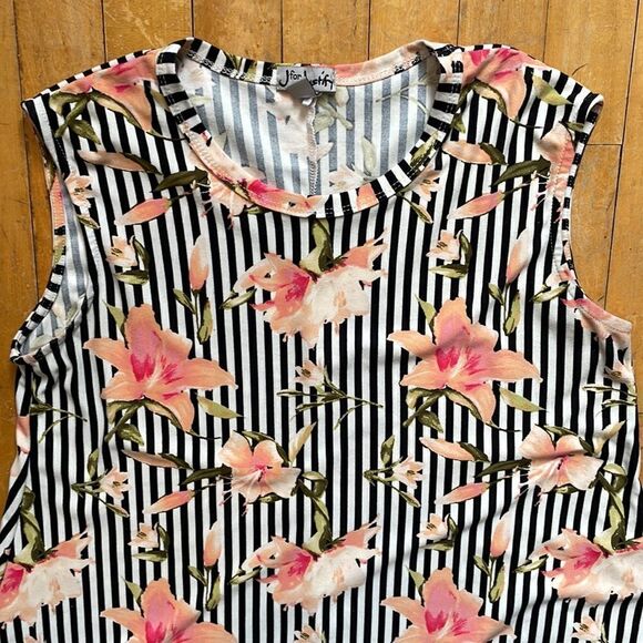 J for Justify Black White Striped Floral Mini Dress size M - Picture 2 of 11
